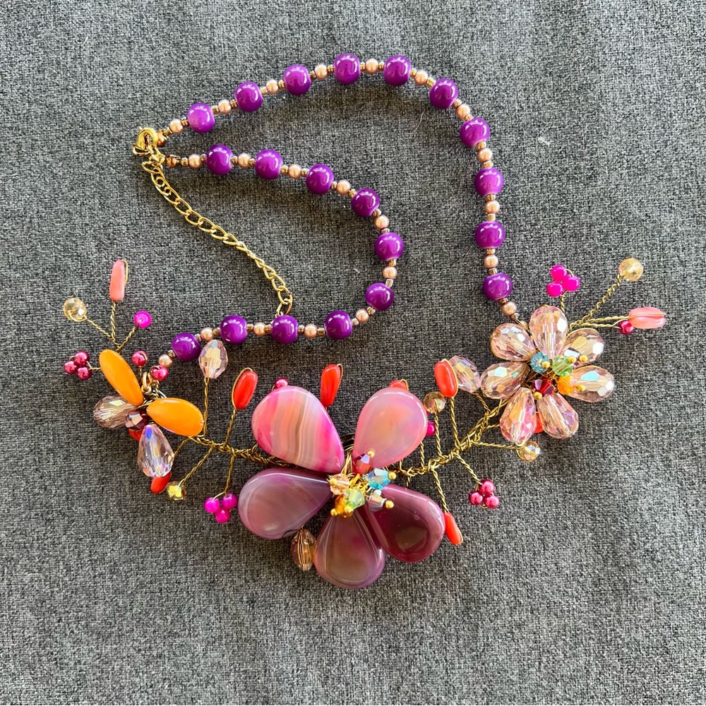 Floral Statement Necklace in Purple and Gold